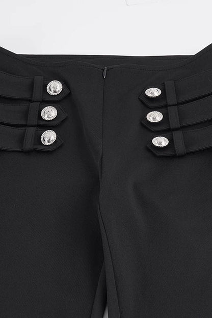 Low-Waist Waistless Buttoned Flared Pants