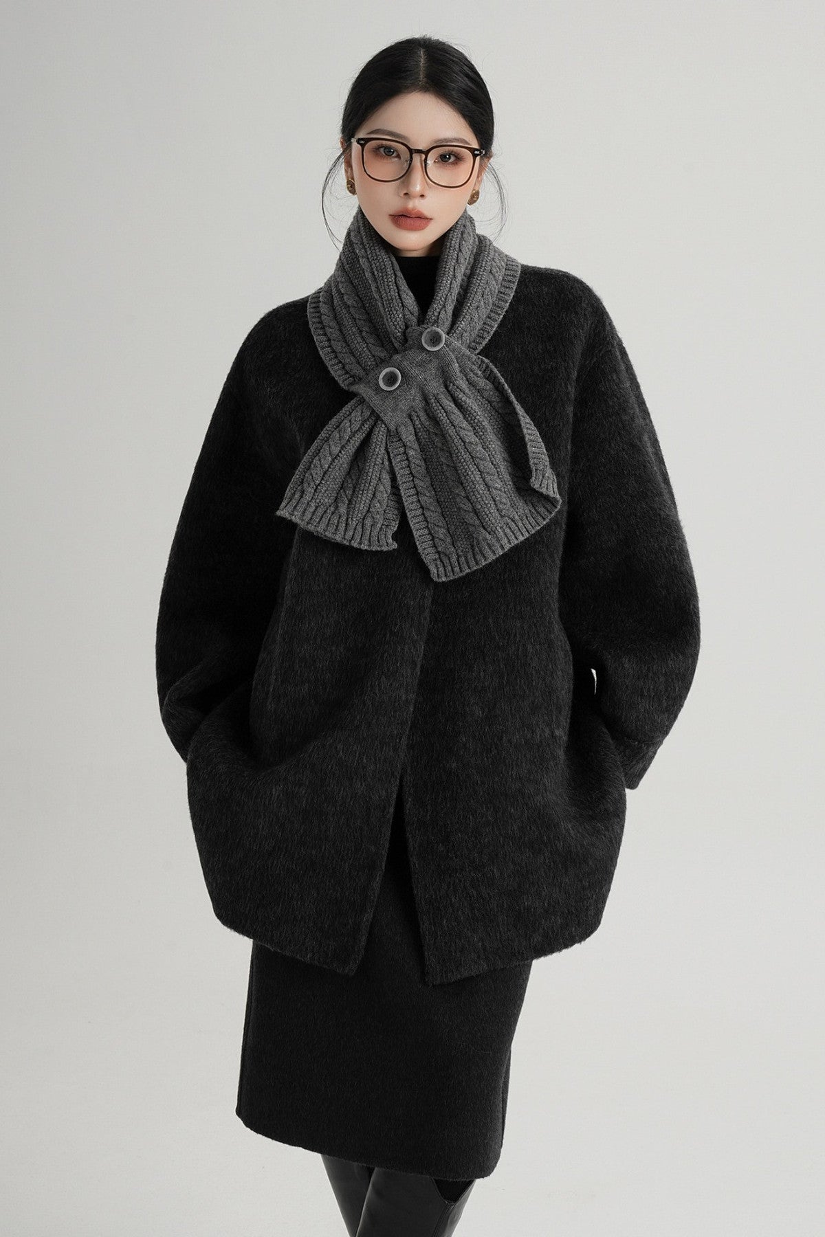 Scarf Collar Double-Sided Wool Coat