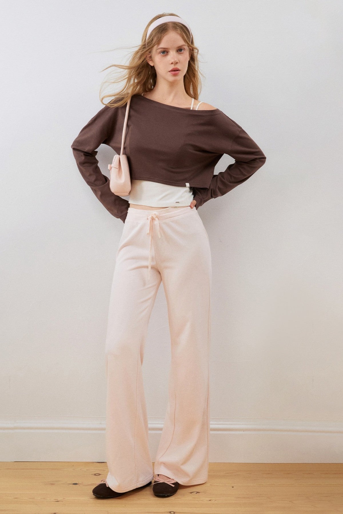 Asymmetrical Cropped Sweatshirt and Waistband Sweatpants Set-Up