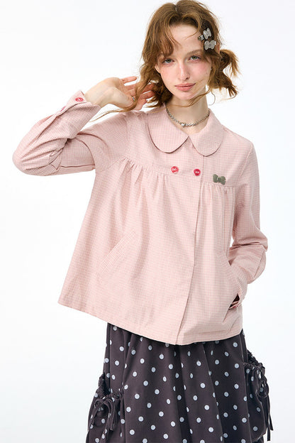 Pink Plaid Doll Collar Shirt