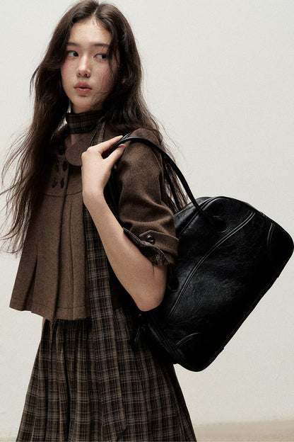 Vintage Woolen Pleated Mid-Sleeve Top