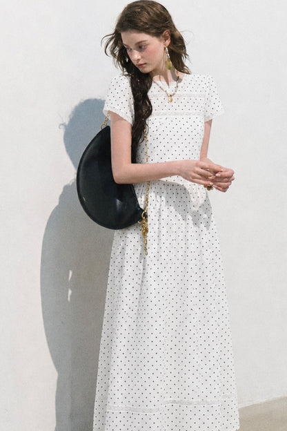 Polka Dot Cotton Linen Lace Dress
