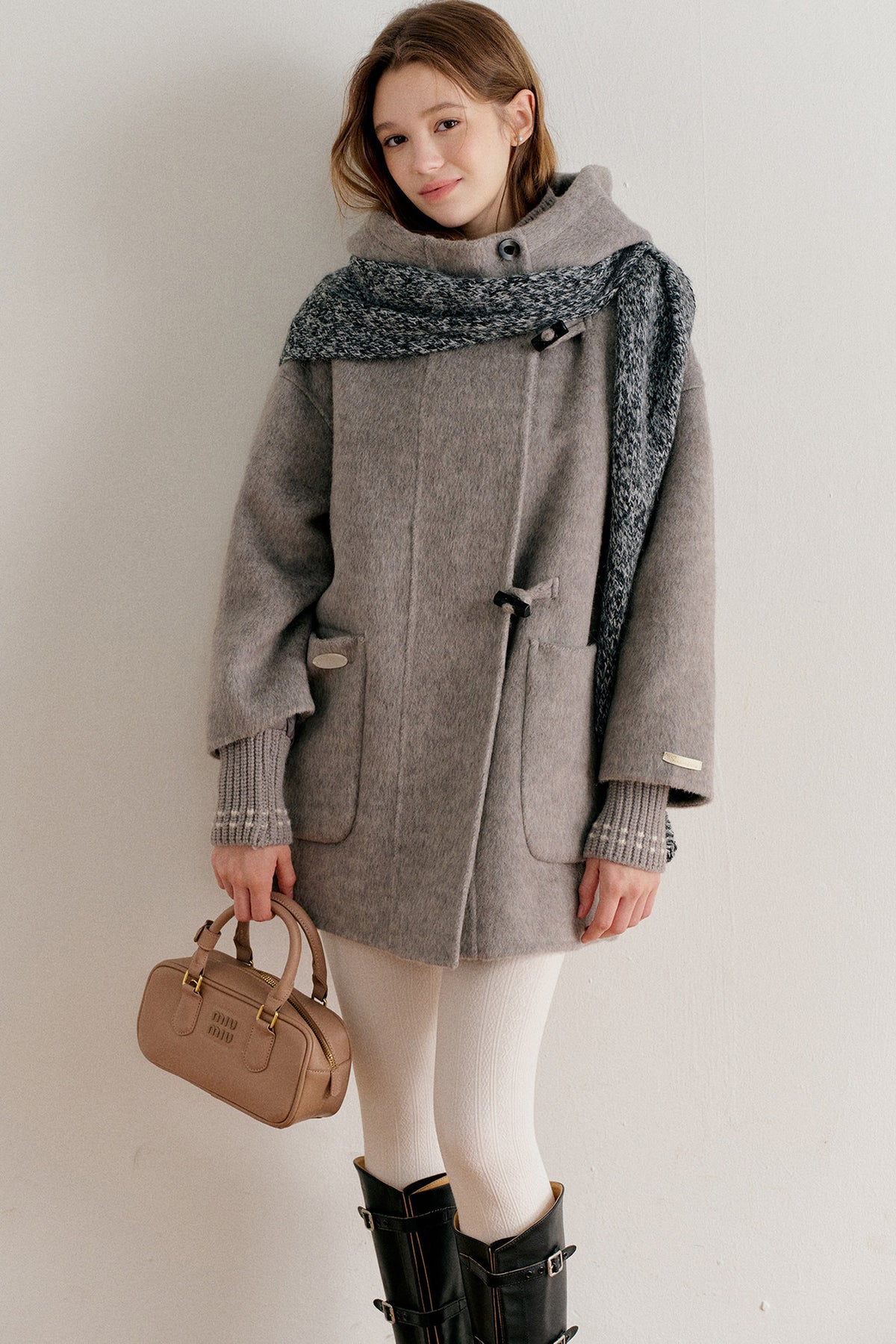 Hooded Horn Button Wool Coat