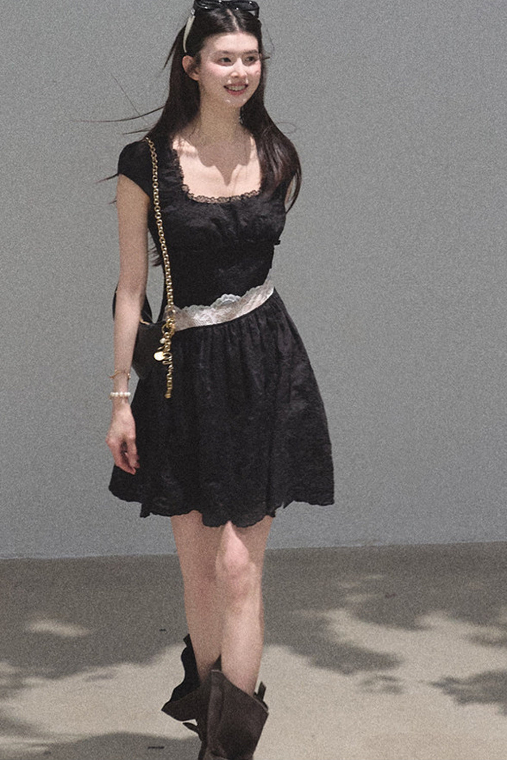 Lyocell Lace Waist-Cinching Dress