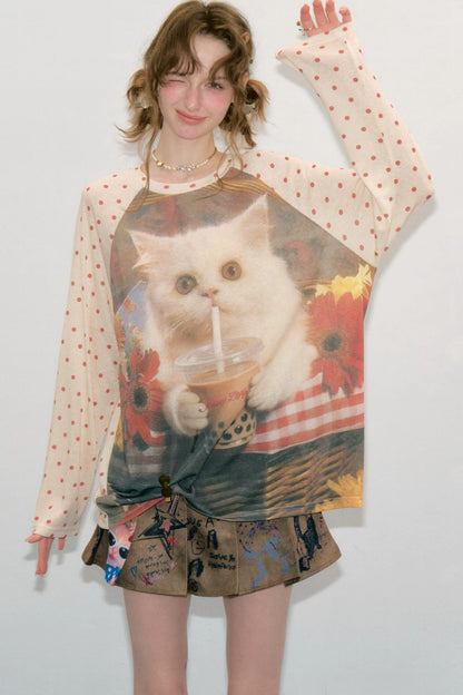 Autumn American Retro Polka Dot T-Shirt
