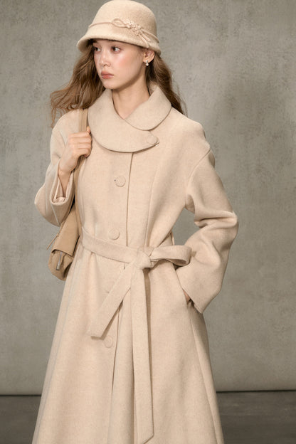 Floral Embroidered Long Woolen Cape Coat Set-Up