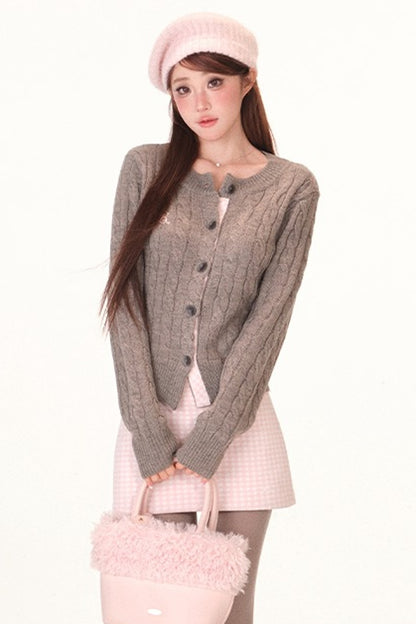 Color-Block Wool Blend Knit Cardigan Set-Up