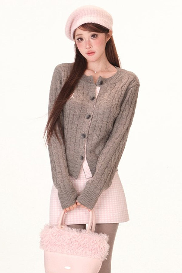 Color-Block Wool Blend Knit Cardigan Set-Up
