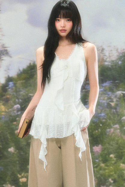 Lace Ruffle Summer Sleeveless Top Set-Up
