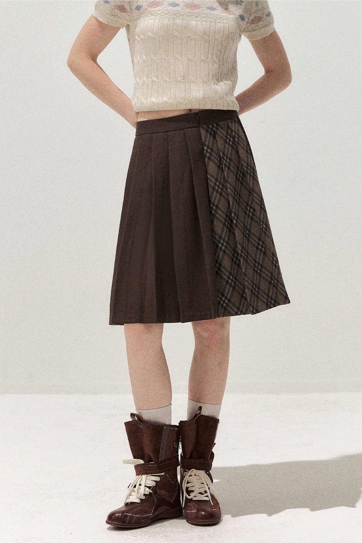 Retro Patchwork Pleated Skirt