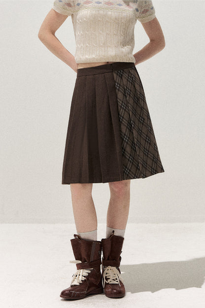 Retro Patchwork Pleated Skirt
