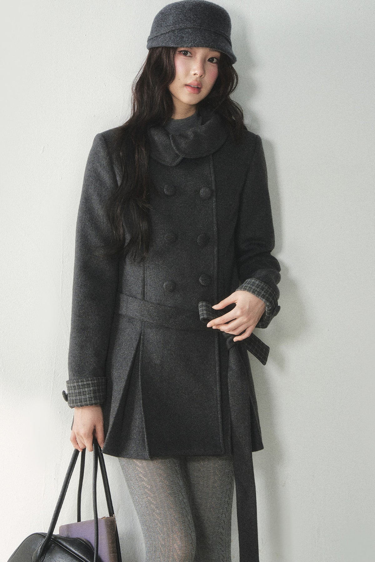 Plaid Collar Double-Breasted Wool Coat