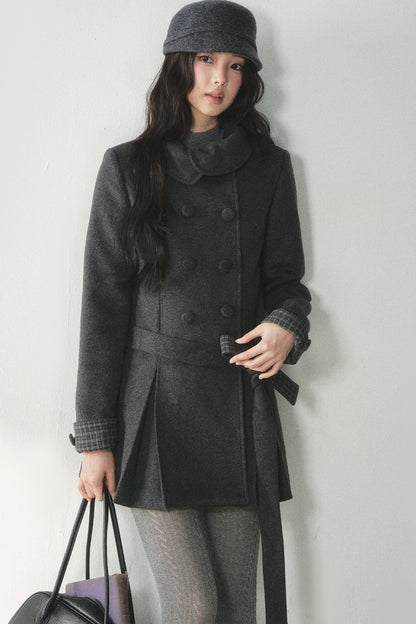 Plaid Collar Double-Breasted Wool Coat
