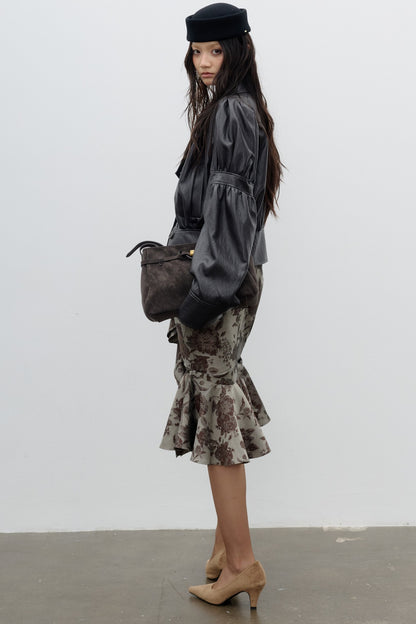 Silhouette Puff Sleeve PU Leather Jacket