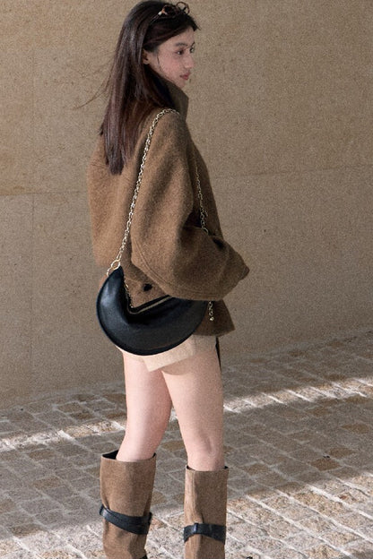 Horn Button Wool Blend Tie Coat
