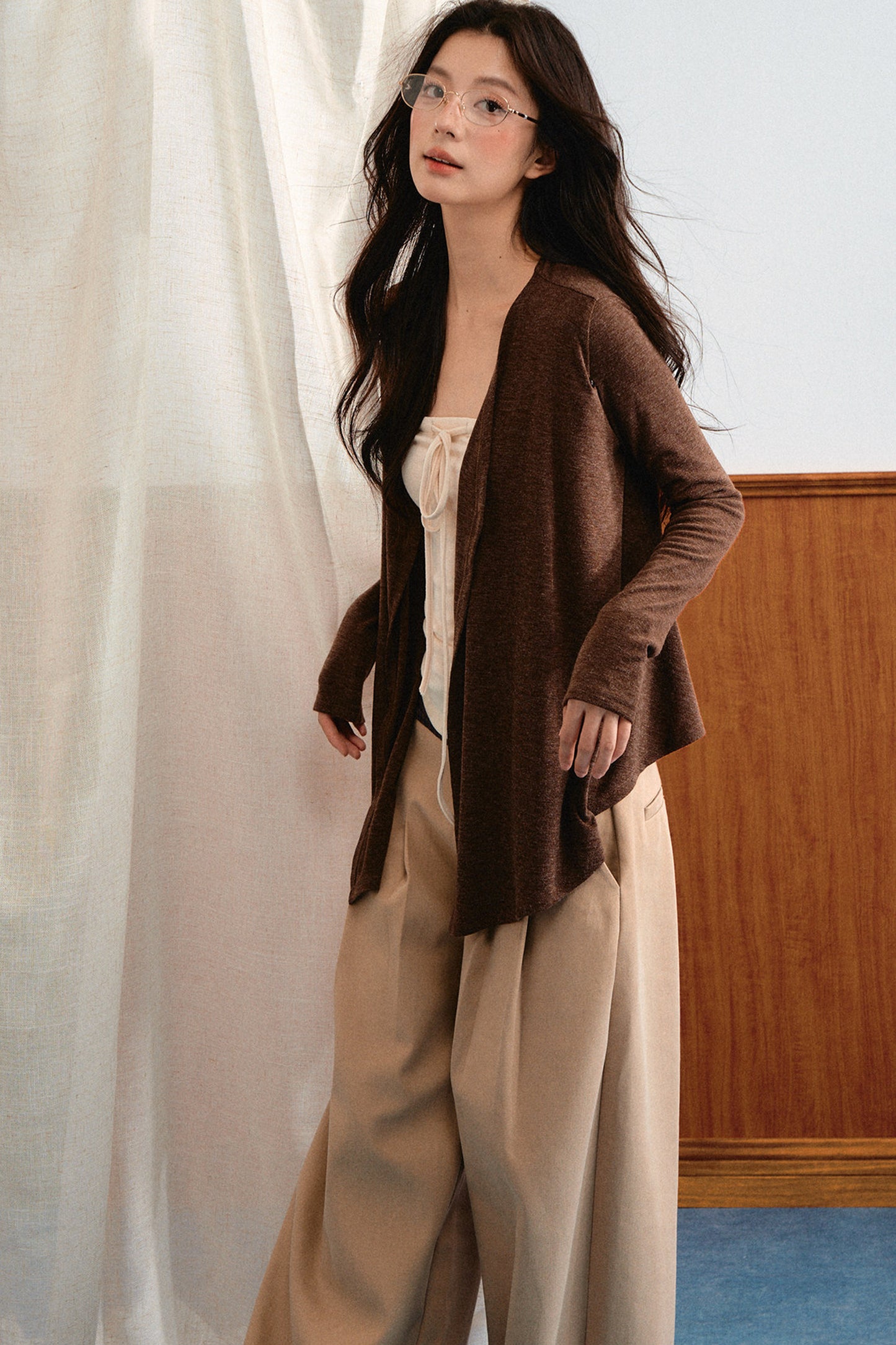 Knit Tie-Up Tube Cardigan Set-Up