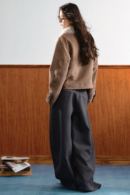 Khaki Brown Short Fur Coat