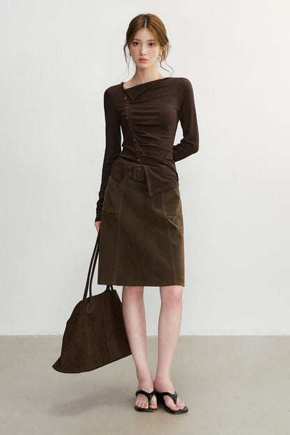 Asymmetrisches langärmeliges Strickoberteil