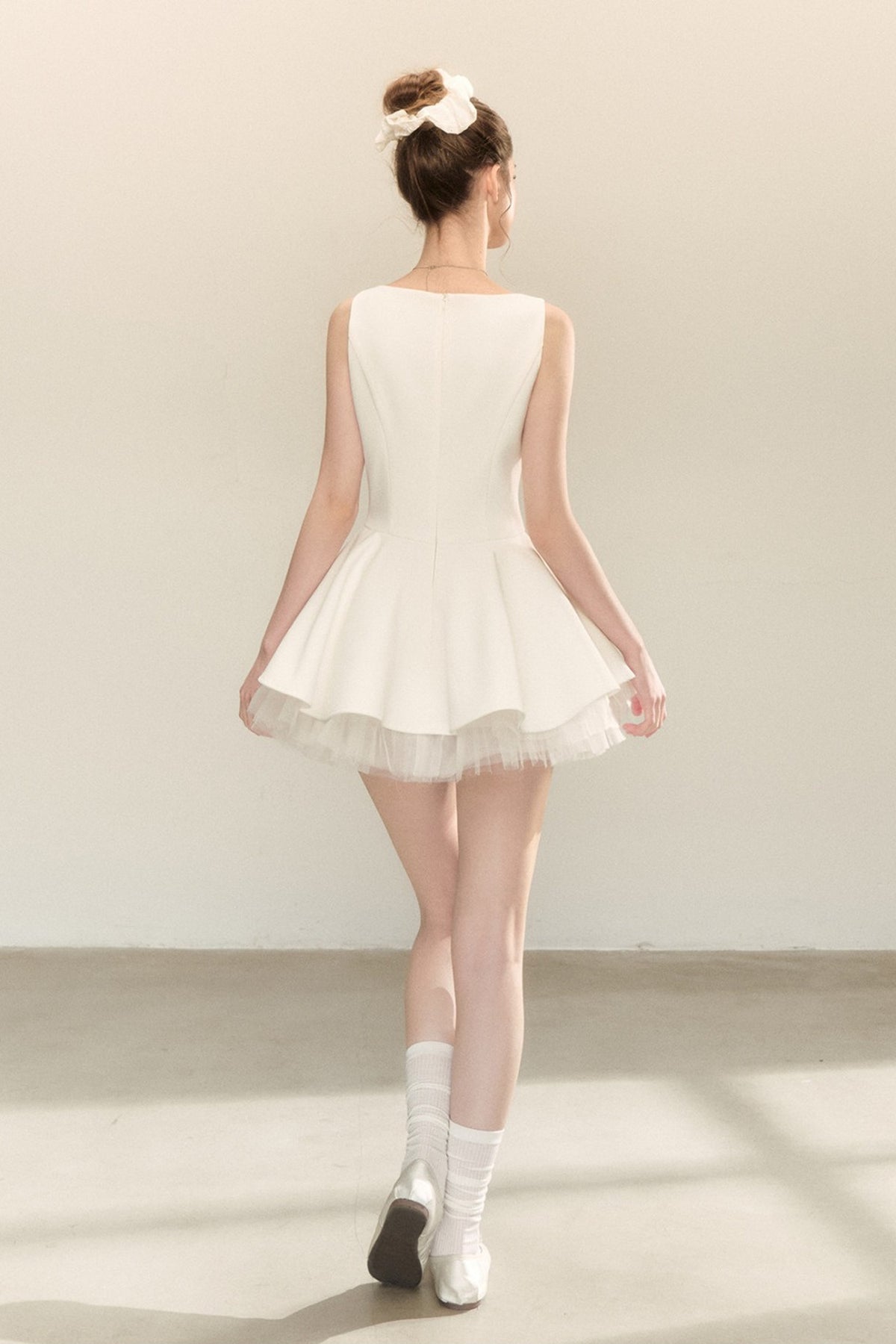 Bow Neck Spaghetti Strap Puffy Dress