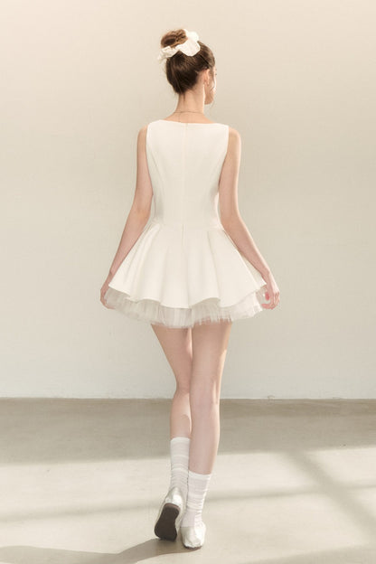 Bow Neck Spaghetti Strap Puffy Dress