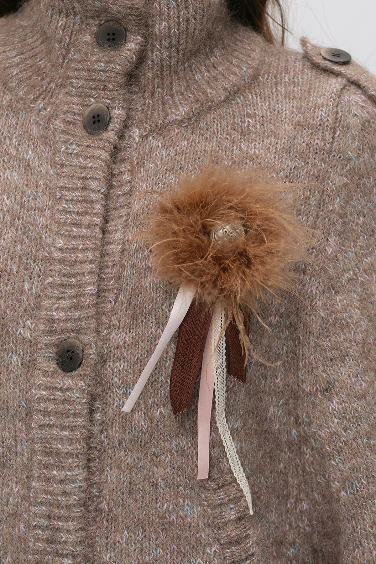 Stand Collar Corsage Knit Cardigan