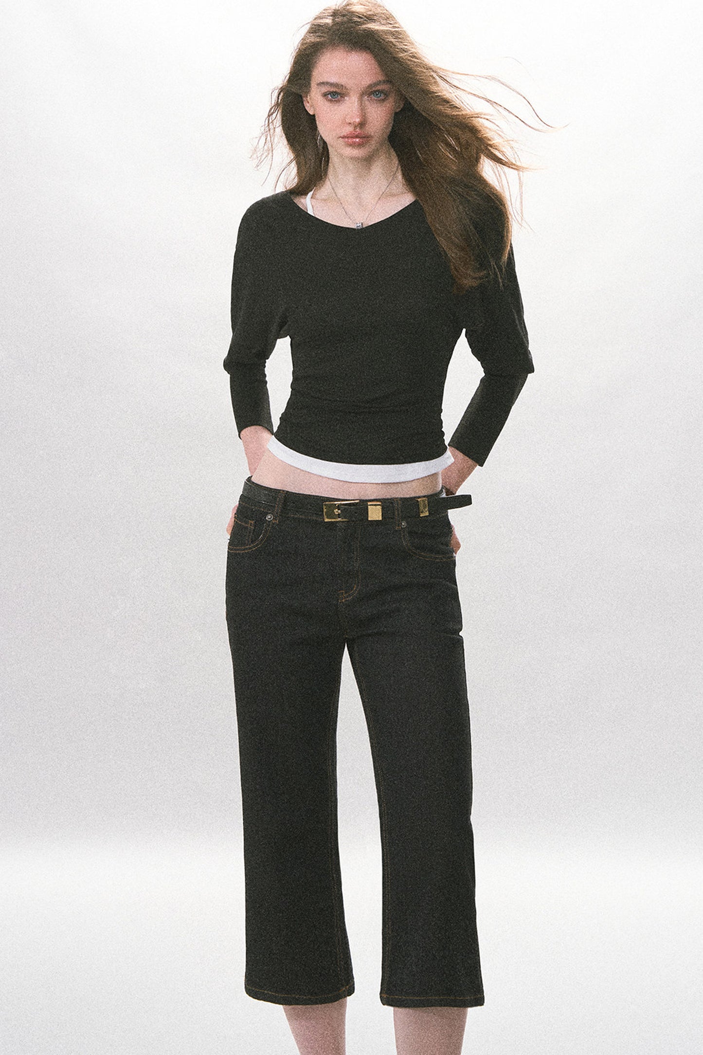High-Waist Straight-Leg Washed Jeans