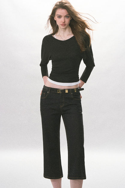 High-Waist Straight-Leg Washed Jeans