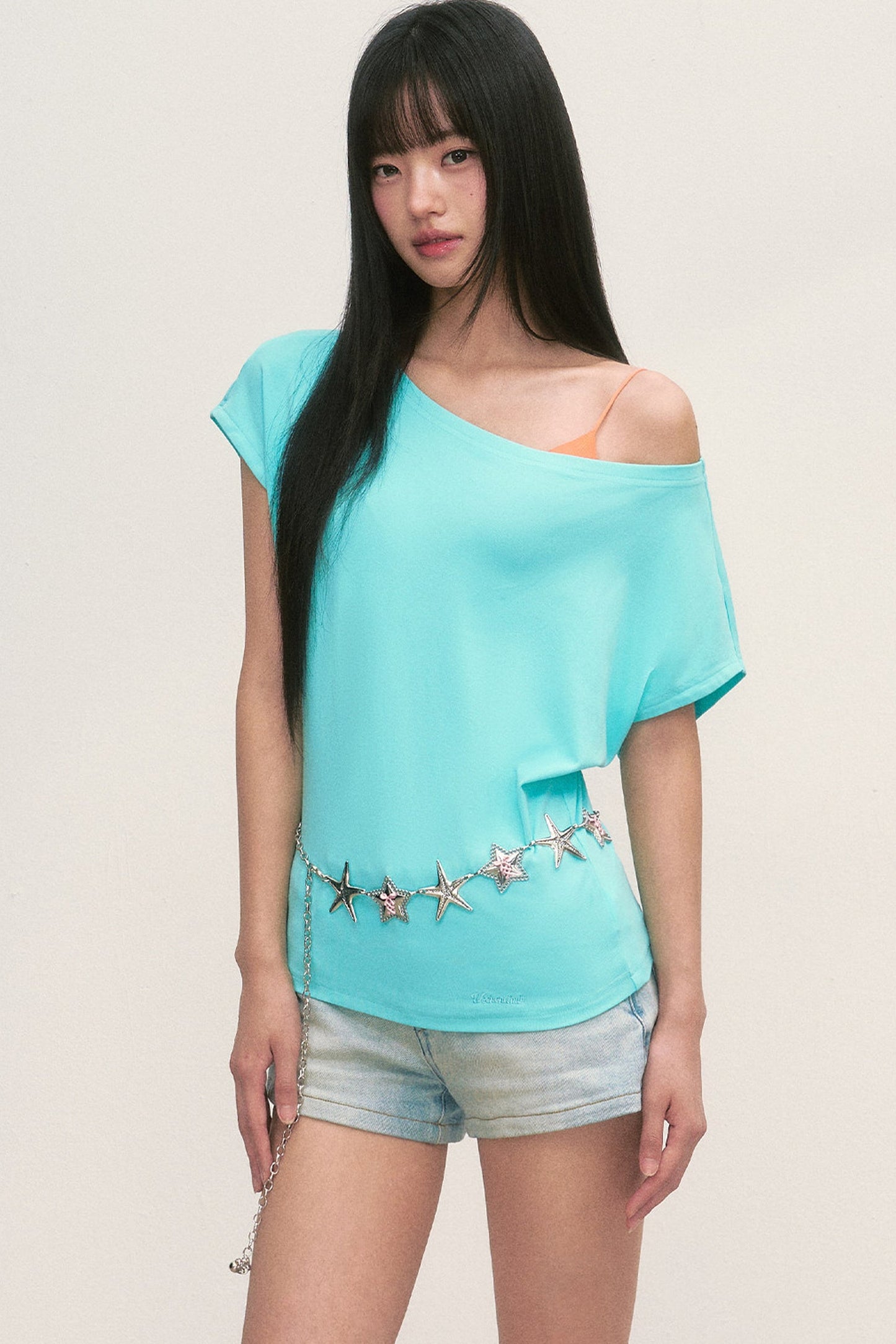 Lake Blue Off-Shoulder Top