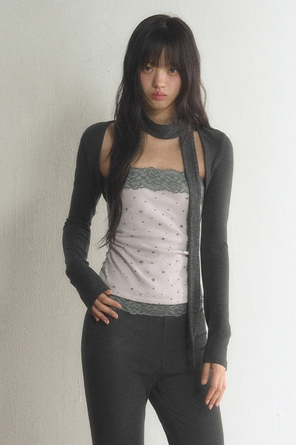 Lace Tube Top With Vest and Pants Set-Up