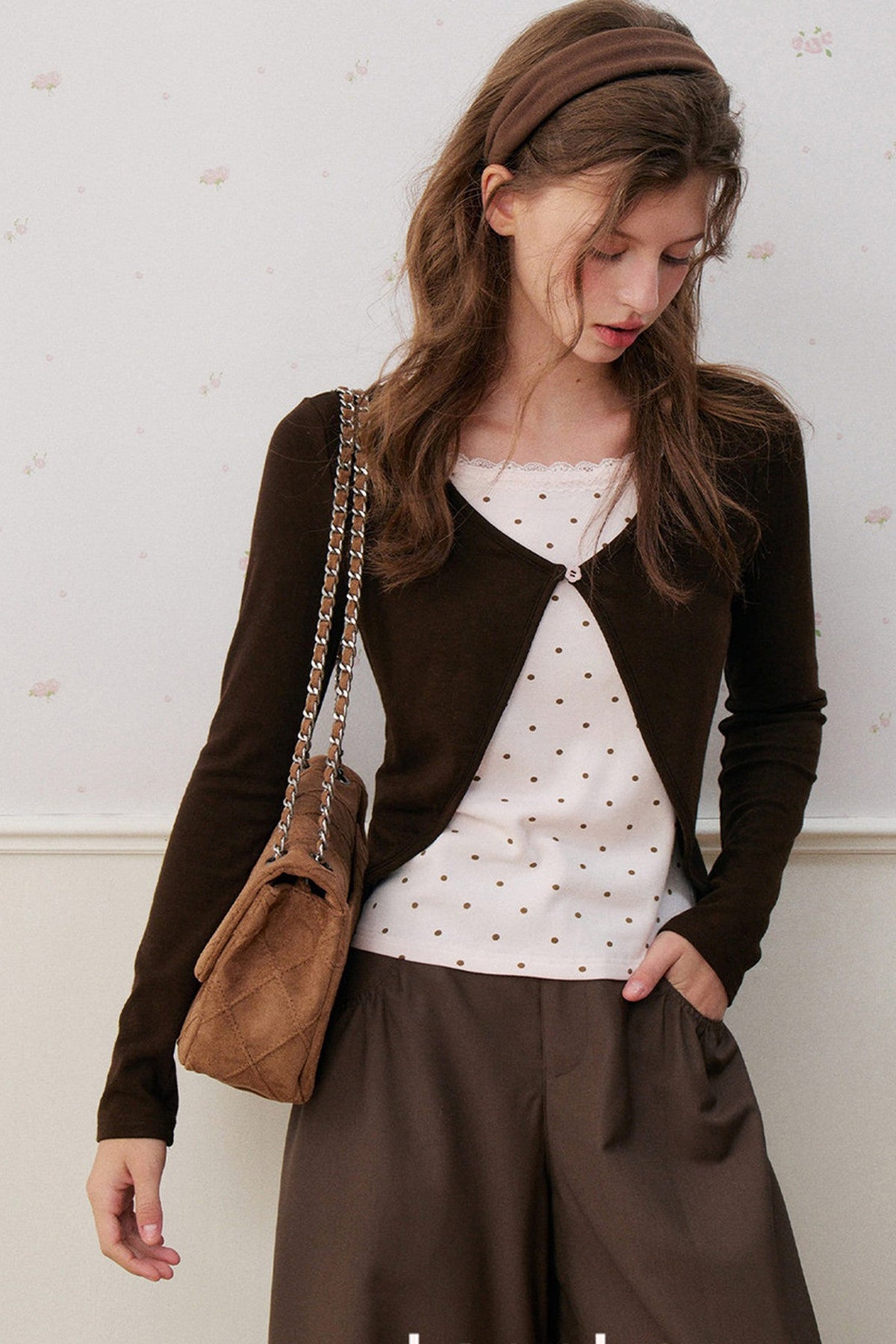 Rose Polka Dot Layered-Look Knit Top
