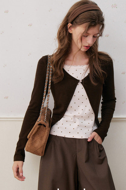 Rose Polka Dot Layered-Look Knit Top