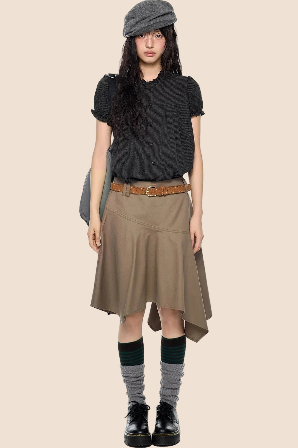 Brown A-Line Midi Skirt