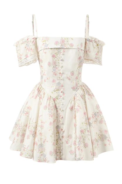 Floral Flutter Sleeve Puffy Dress