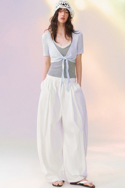 Lace Trim Tie-Front Knit Cardigan Set-Up