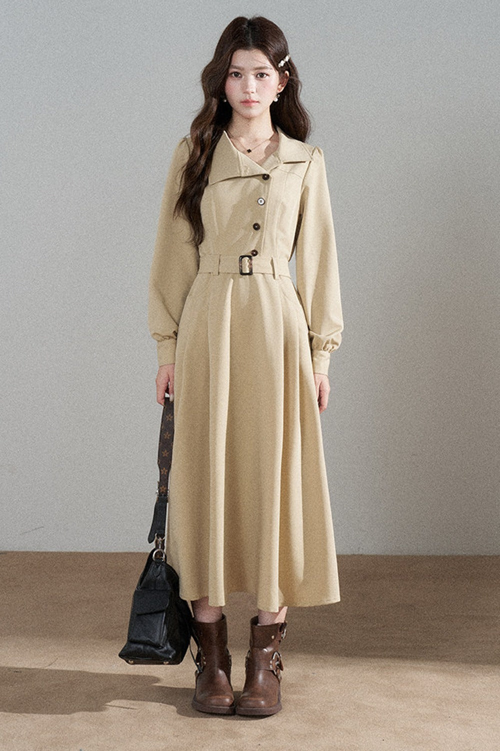Vestido trench caqui de manga larga