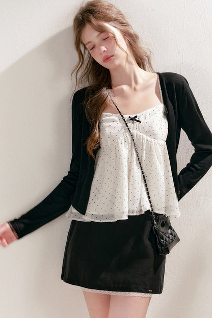 Bubble Polka Dot Ruched Chiffon Camisole Set-Up