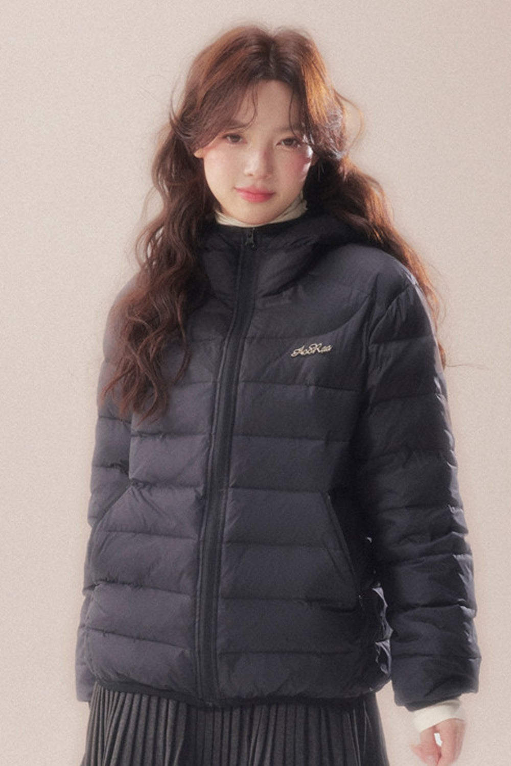 Hooded Logo Ribbed Down Jacket