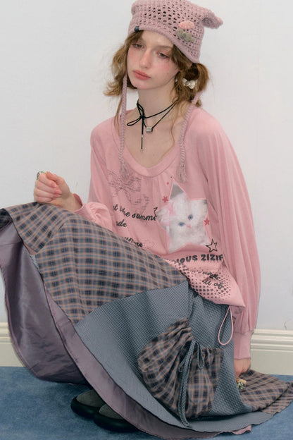 Retro Plaid Mid-Length Skirt