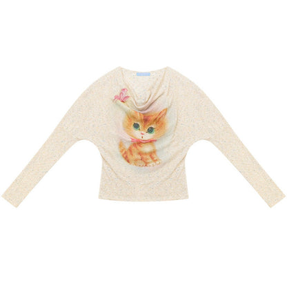Cat Print Long Sleeve Blouse