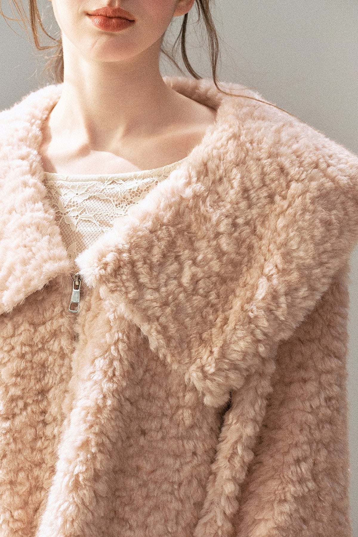 Large Lapel Textured Faux Fur Teddy Jacket