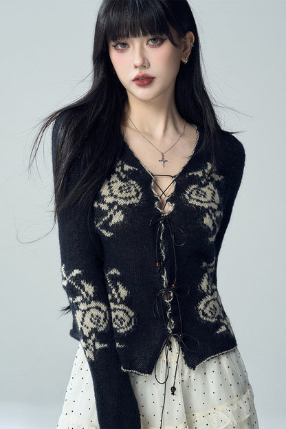 Rose Jacquard Knit Sweater