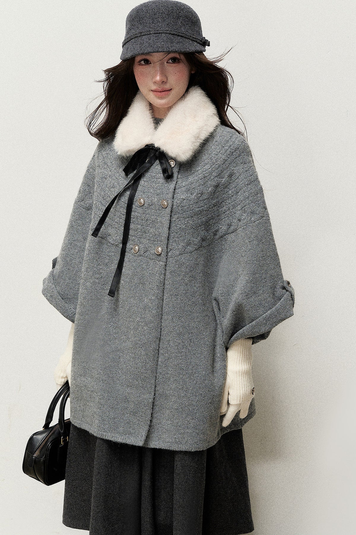 Retro Bow Fur Collar Cardigan