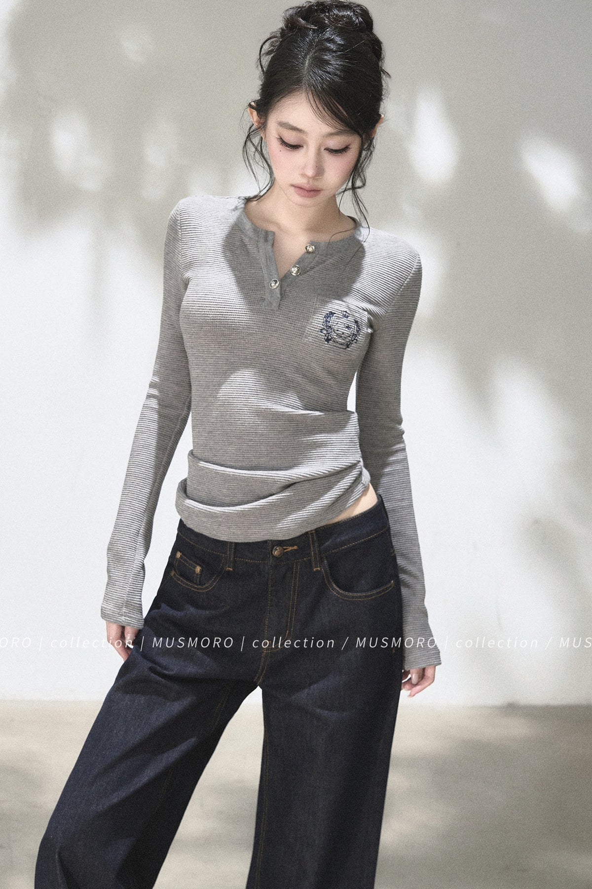 Embroidered Waffle Knit Top