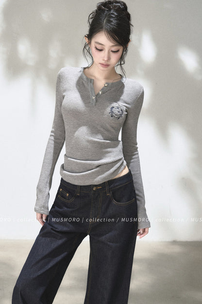Embroidered Waffle Knit Top