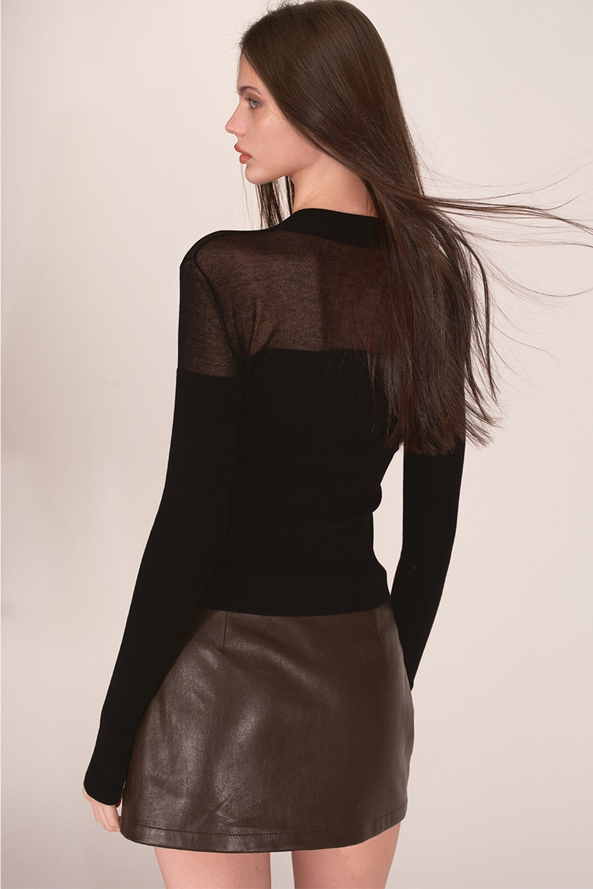 Tencel Spliced Half-Turtleneck Knit Top