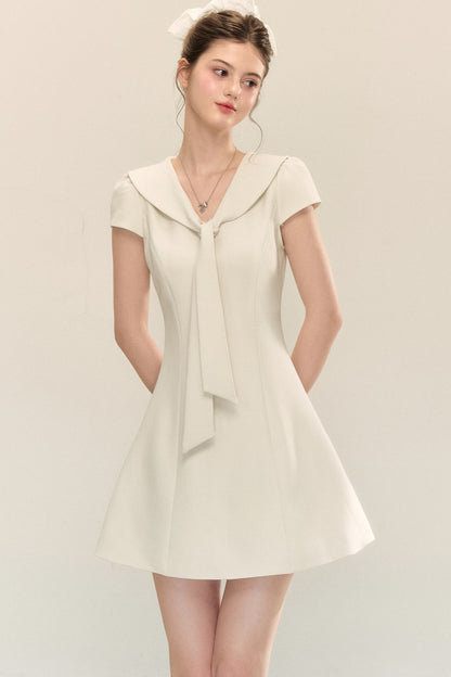 Navy Collar Short Sleeve A-Line Dress