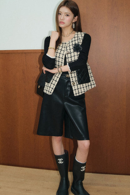 Black Leather Mid-Length Shorts and Vest Set-Up