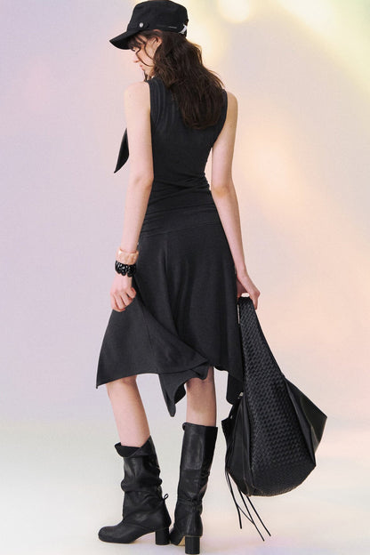 Ribbon Tie Sleeveless Top and Asymmetrical Skirt Set-Up