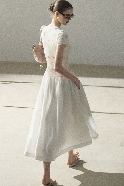 A-Line Lyocell Linen Midi Skirt
