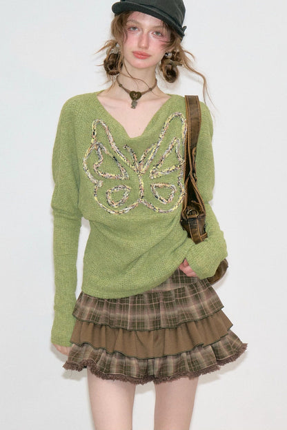 Vintage Butterfly Embroidery Knit Top